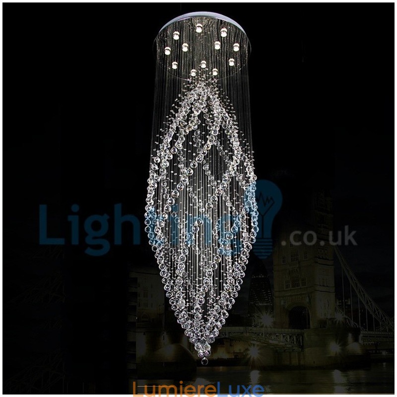 Lustre contemporain moderne à montage encastré, luminaire suspendu en cristal avec goutte de pluie