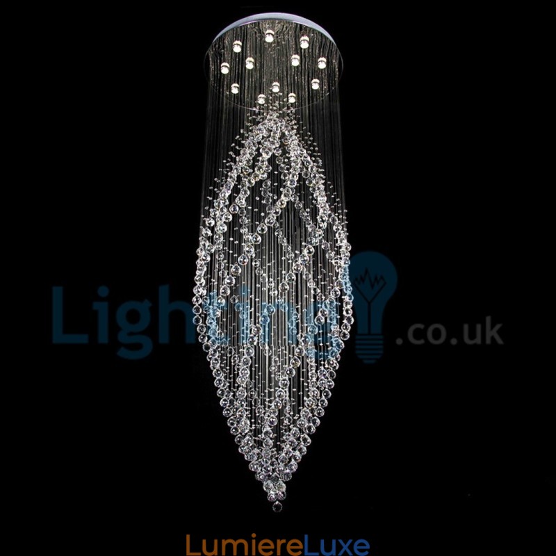 Lustre contemporain moderne à montage encastré, luminaire suspendu en cristal avec goutte de pluie