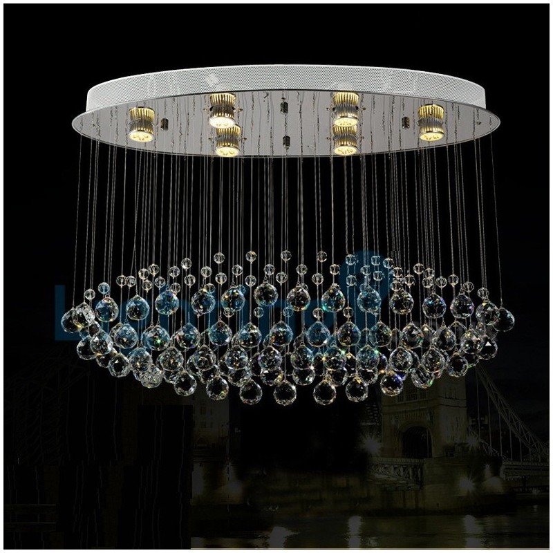 Lustre contemporain moderne à montage encastré, luminaire suspendu en cristal avec goutte de pluie
