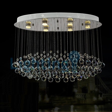 Lustre contemporain moderne à montage encastré, luminaire suspendu en cristal avec goutte de pluie Lustre contemporain moderne à montage encastré, luminaire suspendu en cristal avec goutte de pluie