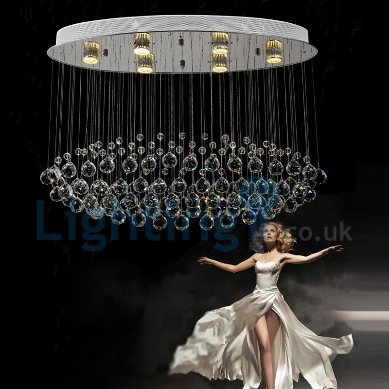 Lustre contemporain moderne à montage encastré, luminaire suspendu en cristal avec goutte de pluie
