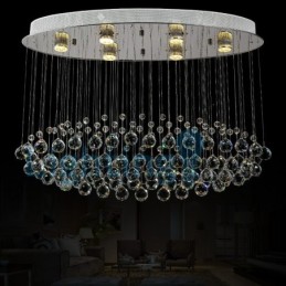 Lustre contemporain moderne à montage encastré, luminaire suspendu en cristal avec goutte de pluie