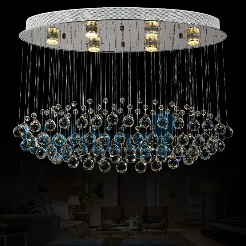 Lustre contemporain moderne à montage encastré, luminaire suspendu en cristal avec goutte de pluie
