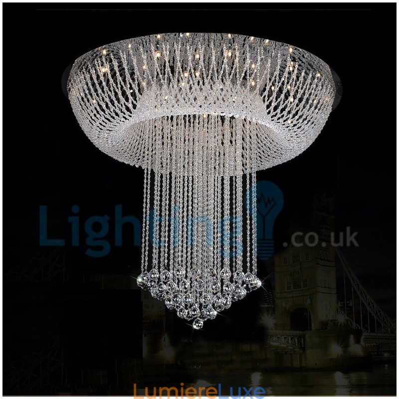 Lustre contemporain moderne à montage encastré, luminaire suspendu en cristal avec goutte de pluie