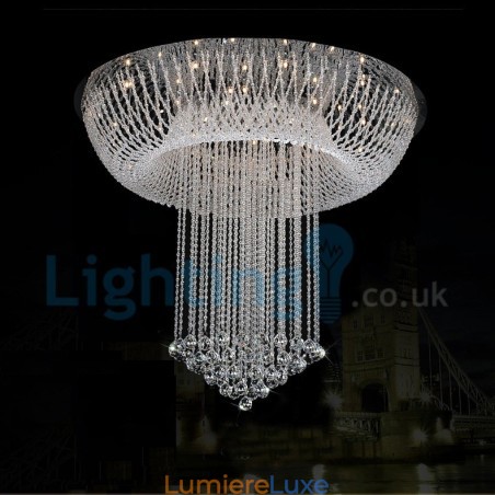 Lustre contemporain moderne à montage encastré, luminaire suspendu en cristal avec goutte de pluie Lustre contemporain moderne à montage encastré, luminaire suspendu en cristal avec goutte de pluie