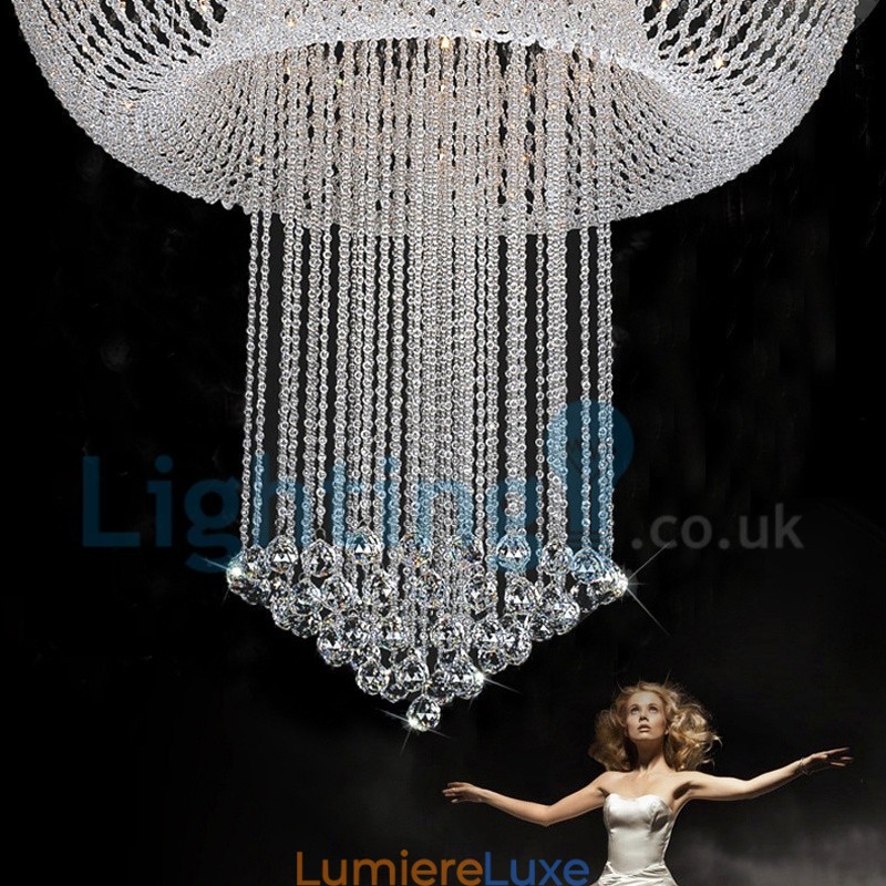 Lustre contemporain moderne à montage encastré, luminaire suspendu en cristal avec goutte de pluie