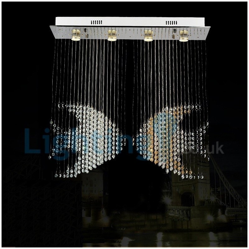 Lustre contemporain moderne à montage encastré, luminaire suspendu en cristal avec goutte de pluie