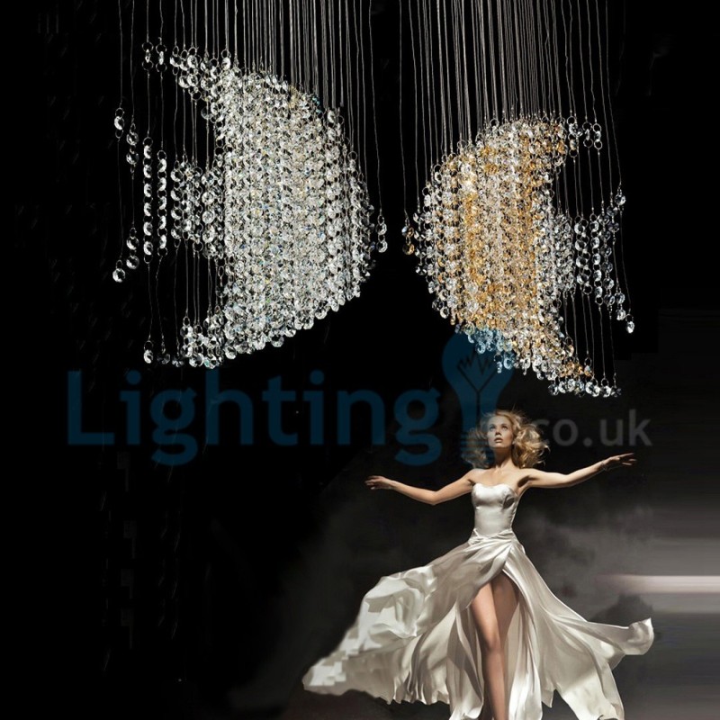 Lustre contemporain moderne à montage encastré, luminaire suspendu en cristal avec goutte de pluie