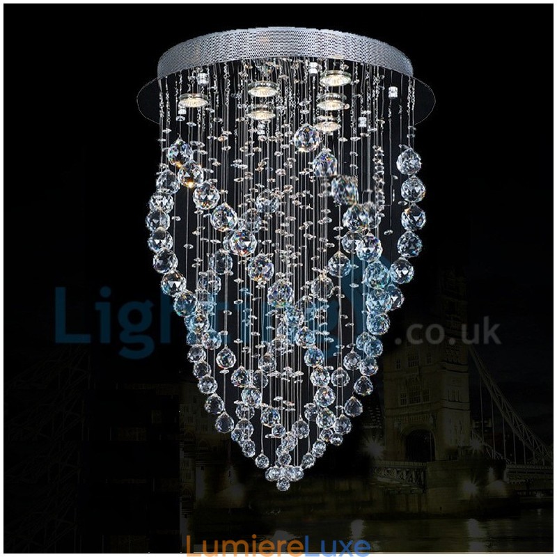Lustre contemporain moderne à montage encastré, luminaire suspendu en cristal avec goutte de pluie