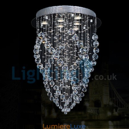 Lustre contemporain moderne à montage encastré, luminaire suspendu en cristal avec goutte de pluie Lustre contemporain moderne à montage encastré, luminaire suspendu en cristal avec goutte de pluie