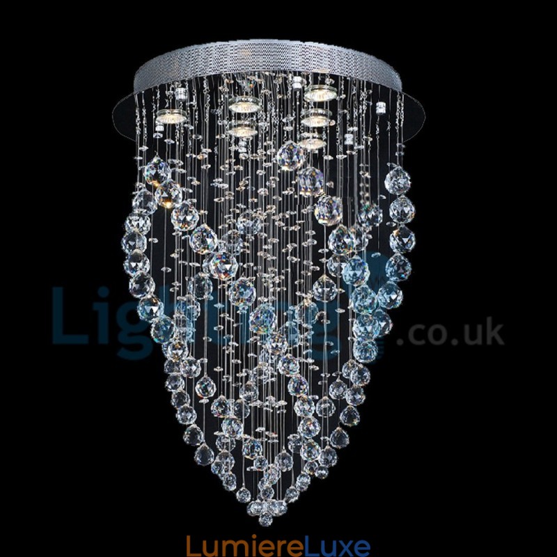 Lustre contemporain moderne à montage encastré, luminaire suspendu en cristal avec goutte de pluie