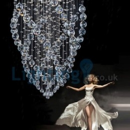 Lustre contemporain moderne à montage encastré, luminaire suspendu en cristal avec goutte de pluie