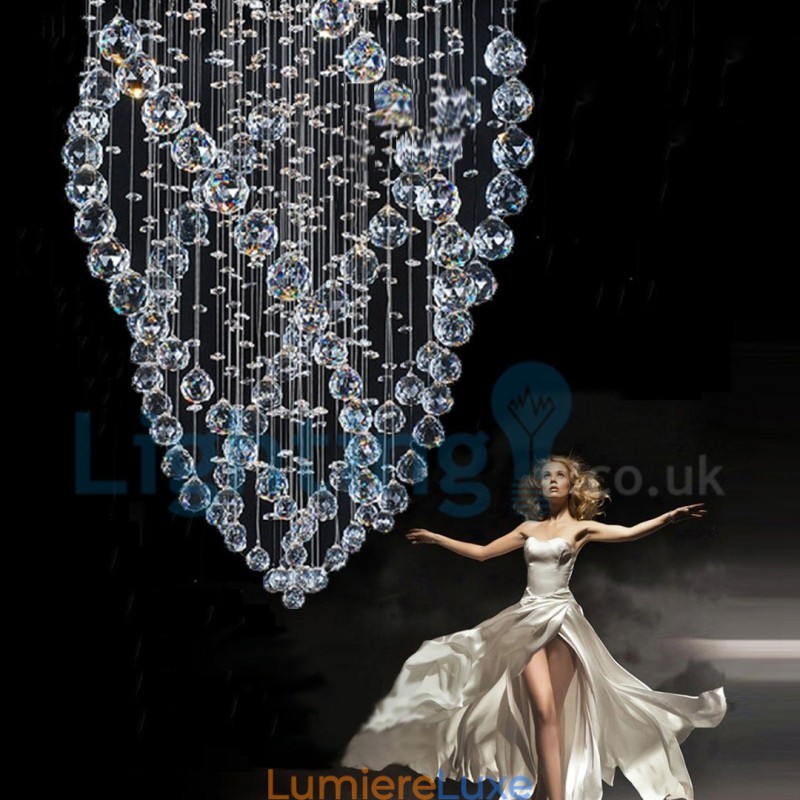 Lustre contemporain moderne à montage encastré, luminaire suspendu en cristal avec goutte de pluie