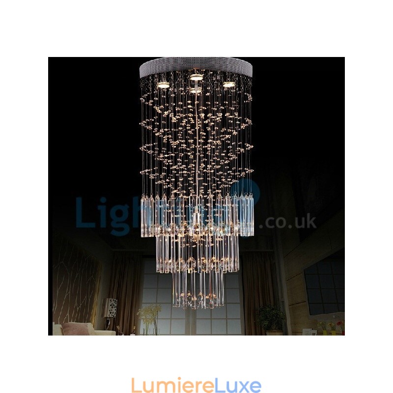 Lustre contemporain moderne à encastrer, luminaire suspendu en cristal avec goutte de pluie