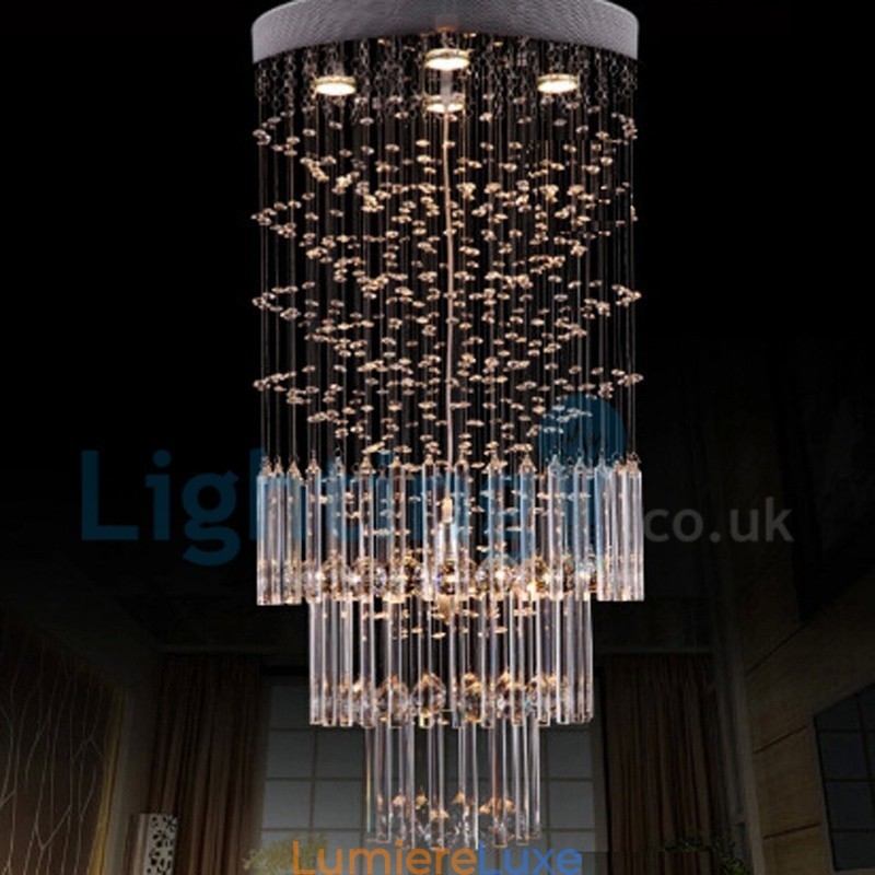 Lustre contemporain moderne à encastrer, luminaire suspendu en cristal avec goutte de pluie