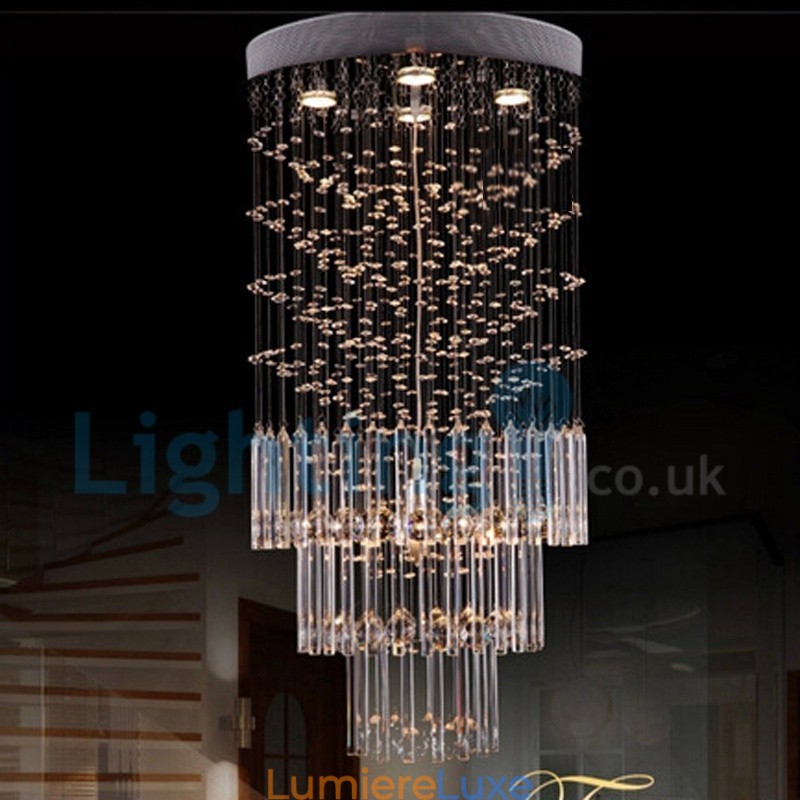 Lustre contemporain moderne à encastrer, luminaire suspendu en cristal avec goutte de pluie