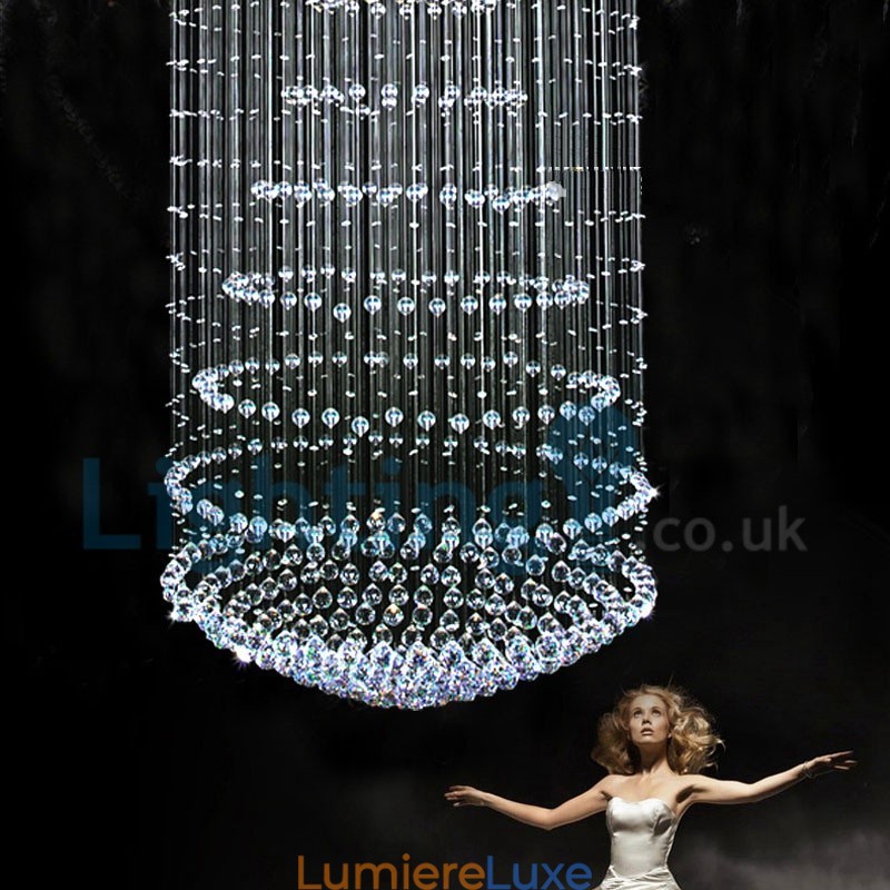 Lustre contemporain moderne à montage encastré, luminaire suspendu en cristal avec goutte de pluie