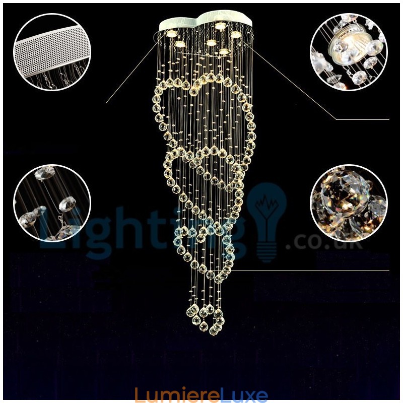 Lustre contemporain moderne à montage encastré, luminaire suspendu en cristal avec goutte de pluie