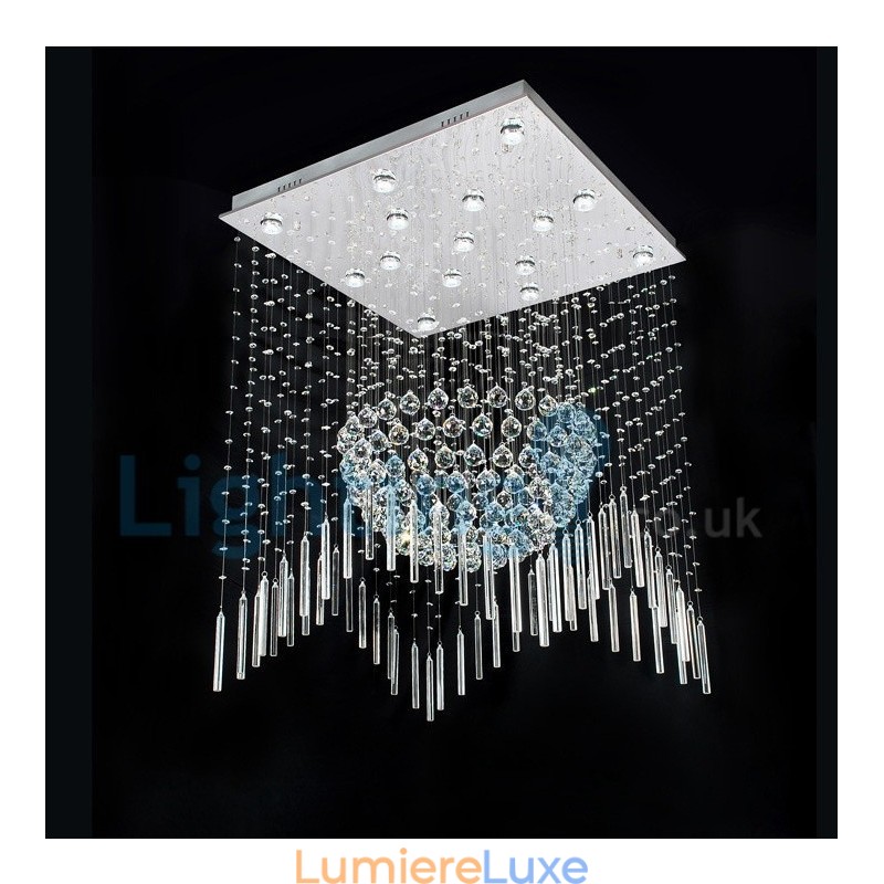 Lustre contemporain moderne à montage encastré, luminaire suspendu en cristal avec goutte de pluie
