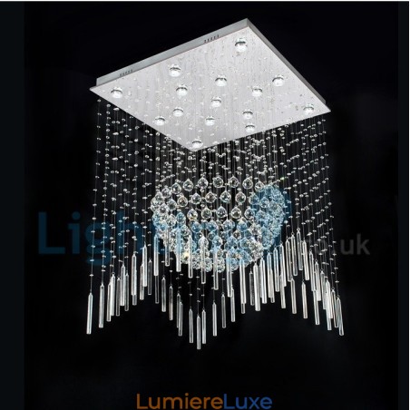 Lustre contemporain moderne à montage encastré, luminaire suspendu en cristal avec goutte de pluie Lustre contemporain moderne à montage encastré, luminaire suspendu en cristal avec goutte de pluie