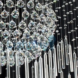 Lustre contemporain moderne à montage encastré, luminaire suspendu en cristal avec goutte de pluie
