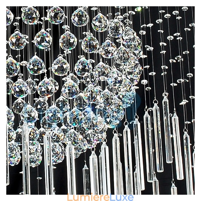 Lustre contemporain moderne à montage encastré, luminaire suspendu en cristal avec goutte de pluie
