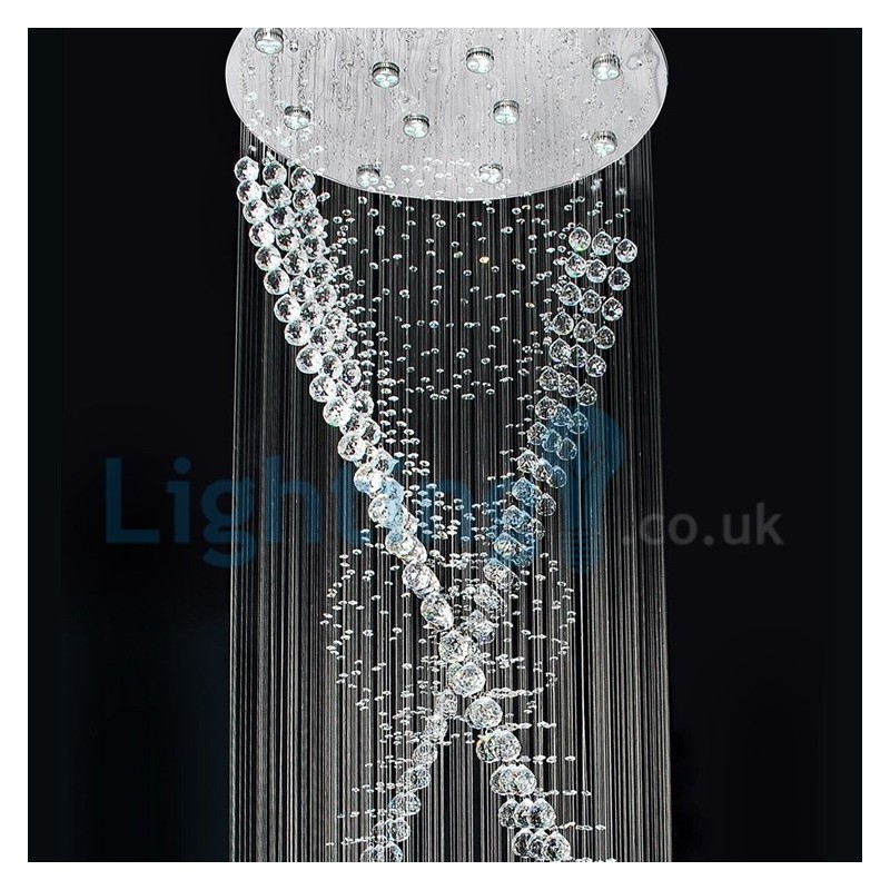 Lustre contemporain moderne à montage encastré, luminaire suspendu en cristal avec goutte de pluie