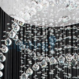 Lustre contemporain moderne à montage encastré, luminaire suspendu en cristal avec goutte de pluie