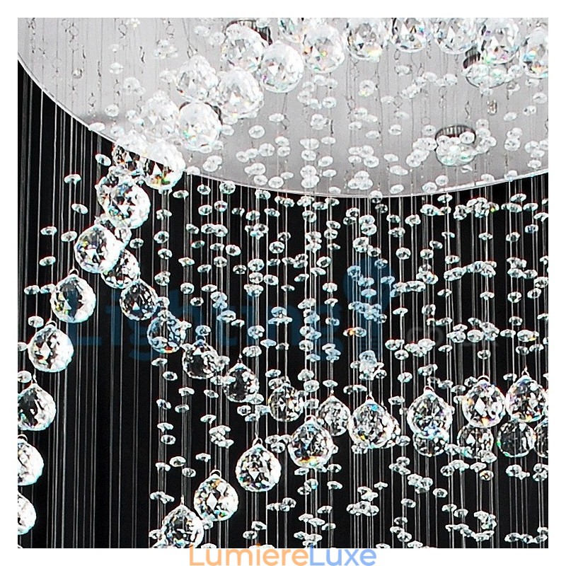 Lustre contemporain moderne à montage encastré, luminaire suspendu en cristal avec goutte de pluie
