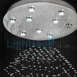 Lustre contemporain moderne à montage encastré, luminaire suspendu en cristal avec goutte de pluie