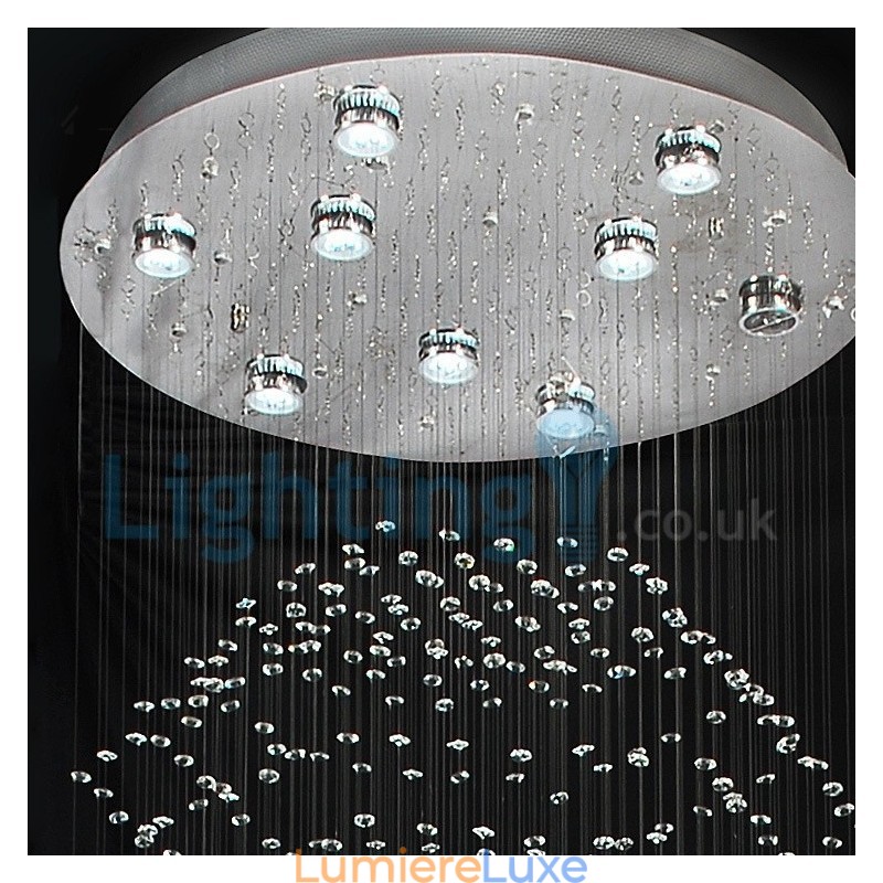 Lustre contemporain moderne à montage encastré, luminaire suspendu en cristal avec goutte de pluie