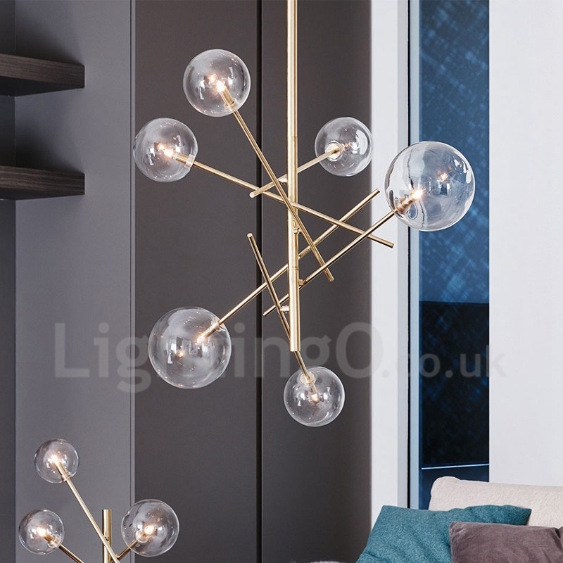Lustre nordique à 6 lumières, simple et créatif, style rétro, boule de verre en fer, haricot magique