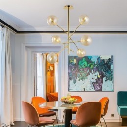 Lustre nordique à 6 lumières, simple et créatif, style rétro, boule de verre en fer, haricot magique