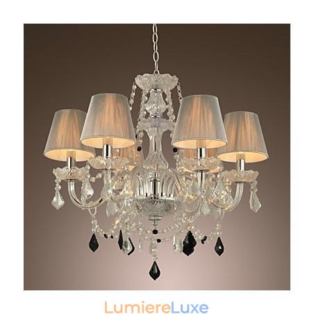 Lustre en cristal de luxe moderne à 1 niveau et 6 lumières Lustre en cristal de luxe moderne à 1 niveau et 6 lumières