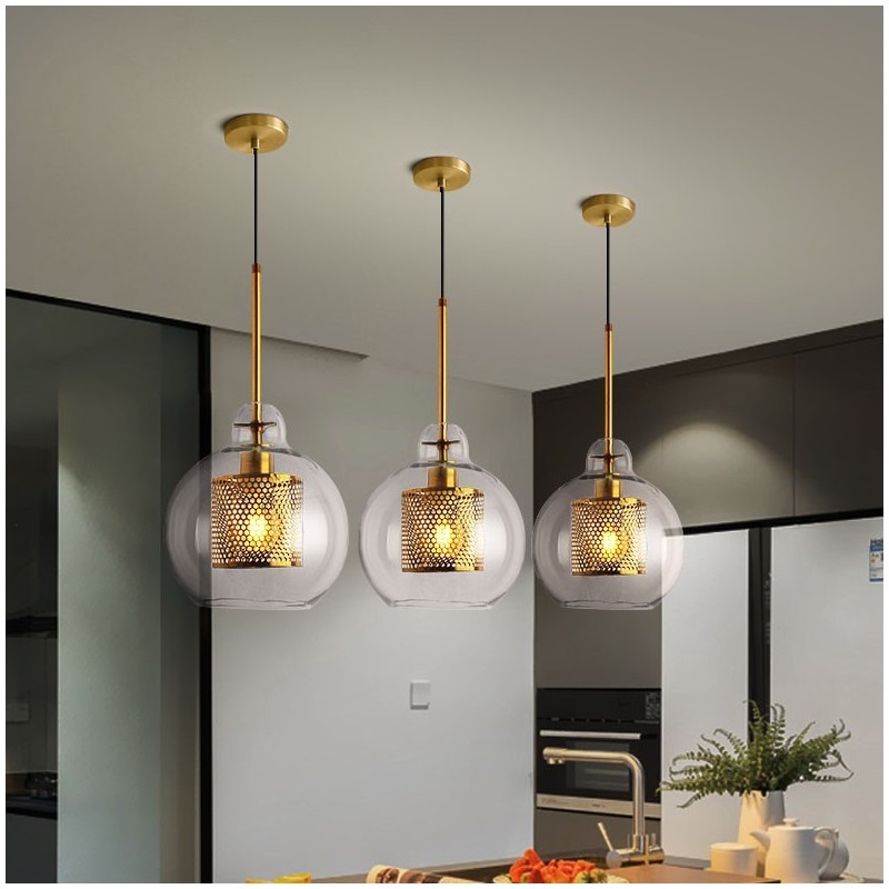 Suspension à tête unique en forme de boule de verre, style nordique minimaliste moderne, luminaire décoratif pour café