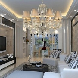 Lustre en cristal de luxe moderne à 1 niveau et 6 lumières