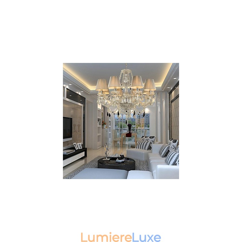Lustre en cristal de luxe moderne à 1 niveau et 6 lumières