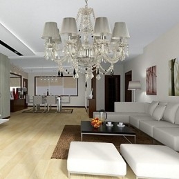 Lustre en cristal de luxe moderne à 1 niveau et 6 lumières