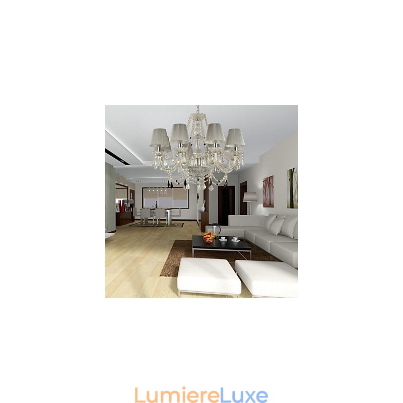 Lustre en cristal de luxe moderne à 1 niveau et 6 lumières