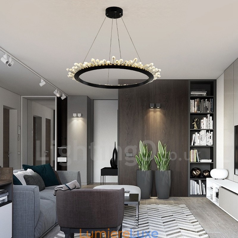 Suspension moderne en cristal en forme d'anneau