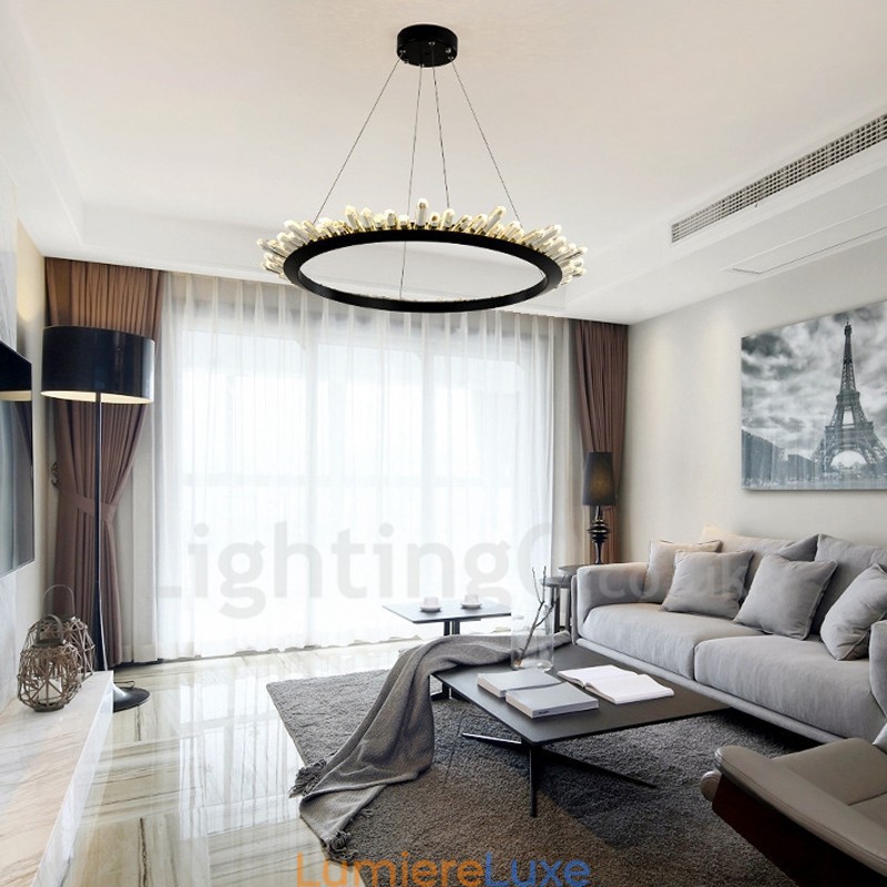 Suspension moderne en cristal en forme d'anneau