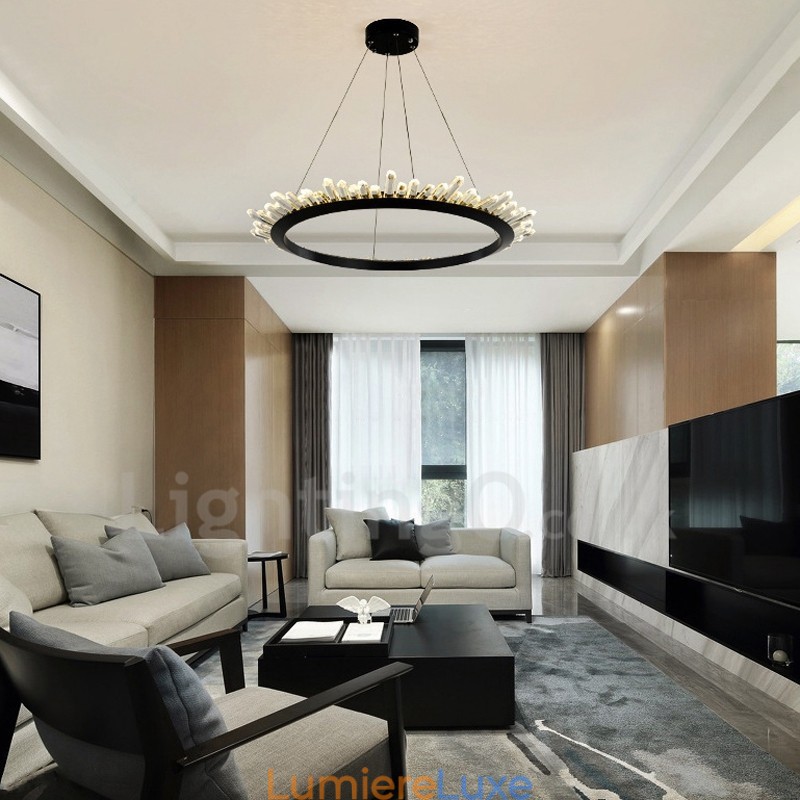 Suspension moderne en cristal en forme d'anneau