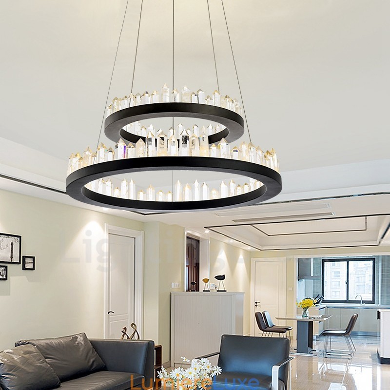 Suspension en cristal à double cercle moderne et tendance
