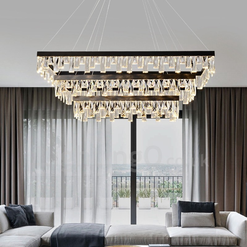 Suspension rectangulaire en cristal style nordique, éclairage postmoderne
