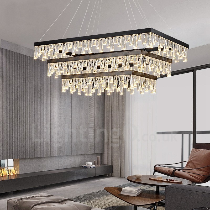 Suspension rectangulaire en cristal style nordique, éclairage postmoderne