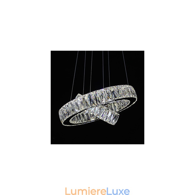 Lustre en cristal moderne à deux anneaux D2040 K9, grand luminaire de plafond en cristal pour la maison