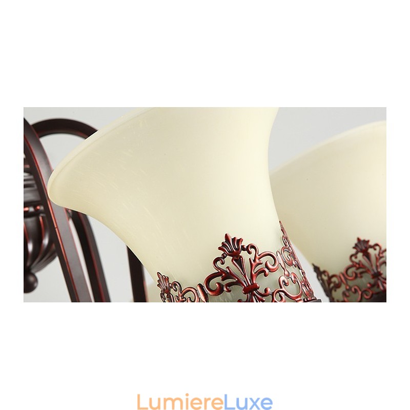 Lustre vintage en métal peint à 24 lumières avec abat-jour en verre et haut plafond