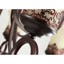 Lustre vintage en métal peint à 24 lumières avec abat-jour en verre et haut plafond