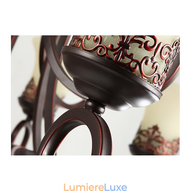 Lustre vintage en métal peint à 24 lumières avec abat-jour en verre et haut plafond