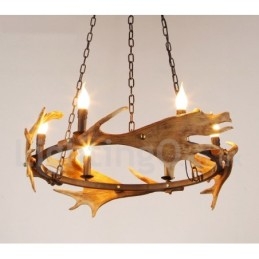 Lustre rustique à 6 lumières en forme d'anneau en bois de cerf